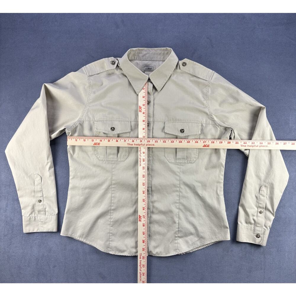 LL Bean Shirt Womens XL Khaki Button Front Epaulet Utility Safari Field VTG - Picture 2 of 8